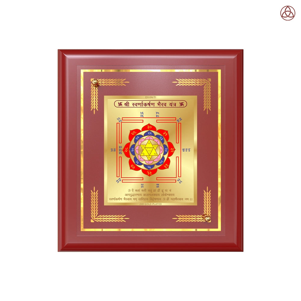 Swarn Akarshan Yantra Sacred planetary frame in 24K gold plated foil with vibrant colors and detailed symbols.