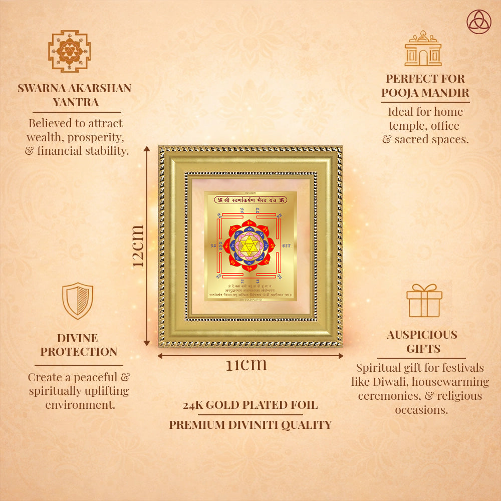 Swarn Akarshan Yantra framed in 24K gold plated foil, symbolizing balance of planetary energies and harmony.