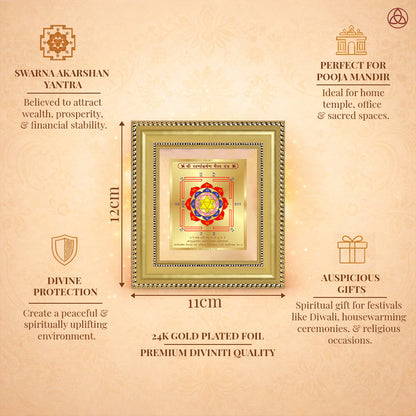 Swarn Akarshan Yantra framed in 24K gold plated foil, symbolizing balance of planetary energies and harmony.