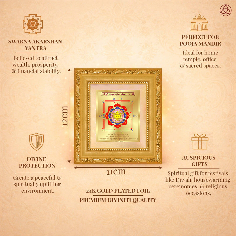 Swarn Akarshan Yantra framed in 24K gold plated foil, symbolizing balance of planetary energies and harmony.