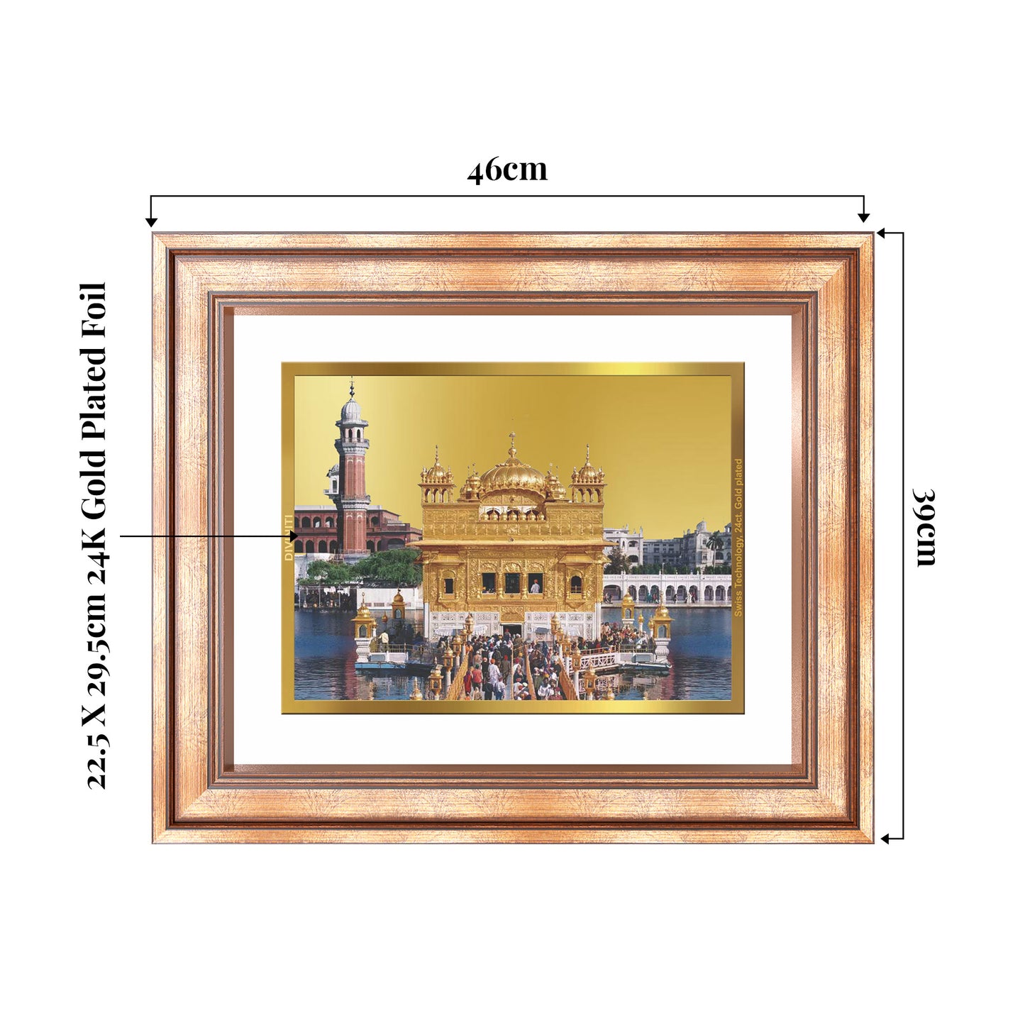 Sachkhand Shri Darbar Sahib -Golden Temple | Sacred Sikh Shrine Wall Mount Photo Frame in 24K Gold Plated Foil