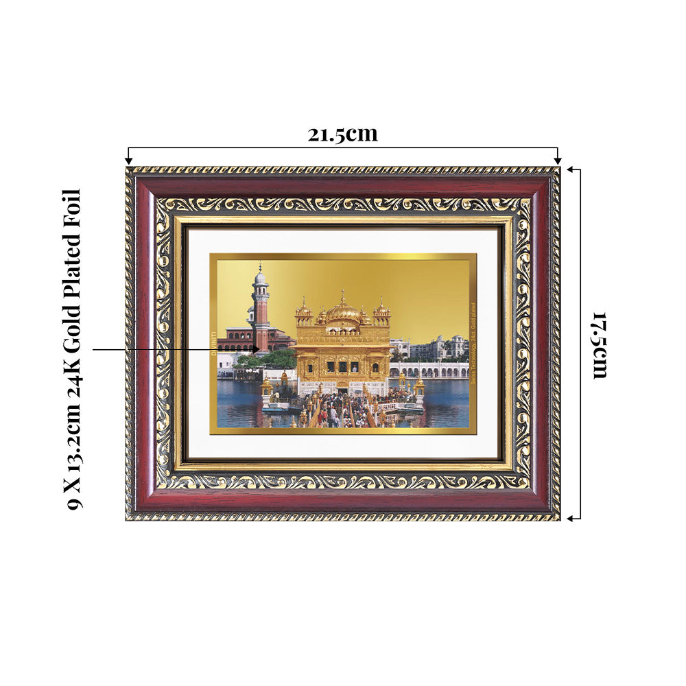 Sachkhand Shri Darbar Sahib Ji | Golden Temple | Sacred Sikh Shrine Wall and Tabletop Photo Frame in 24K Gold Plated Foil