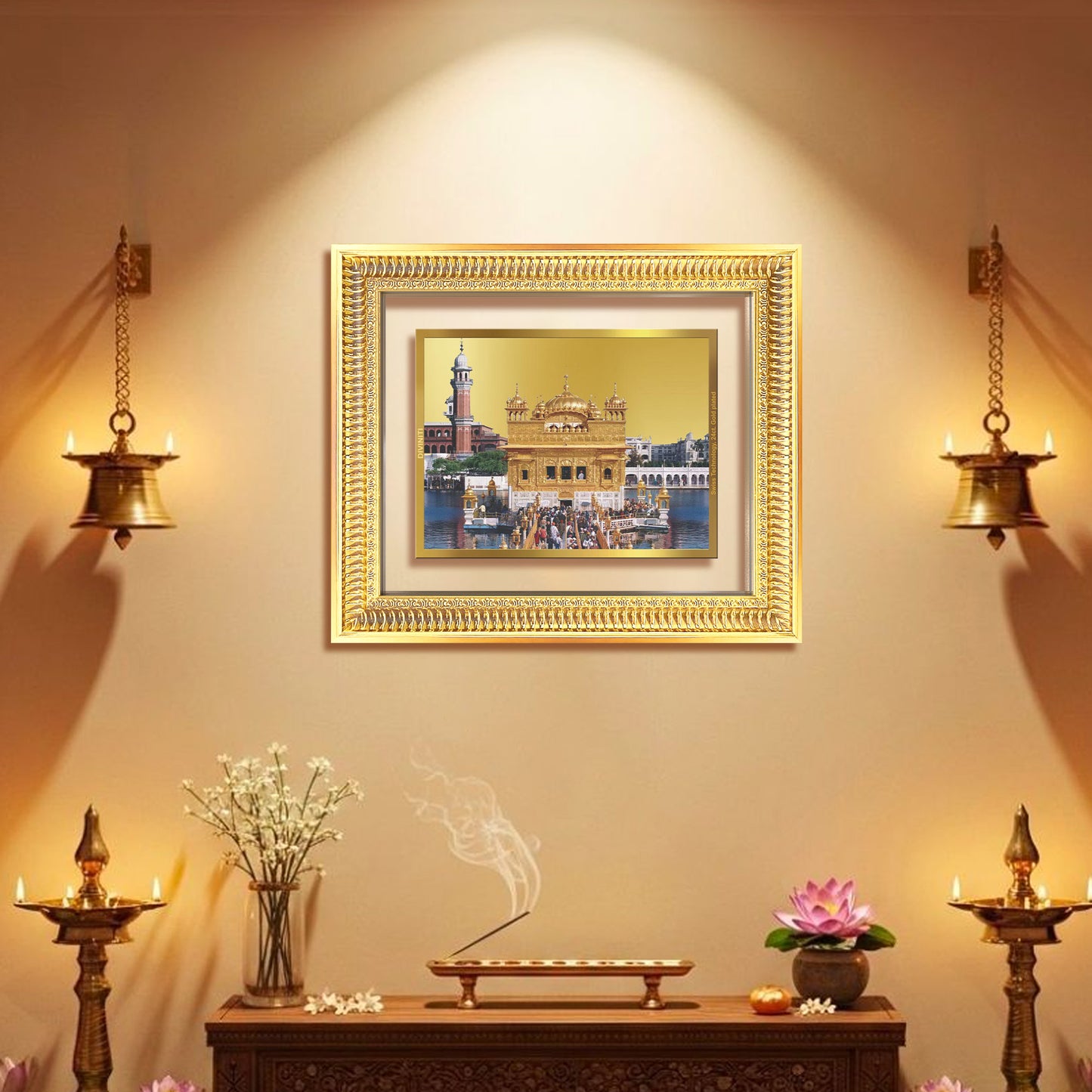 Sachkhand Shri Darbar Sahib -Golden Temple | Sacred Sikh Shrine Wall Mount Photo Frame in 24K Gold Plated Foil