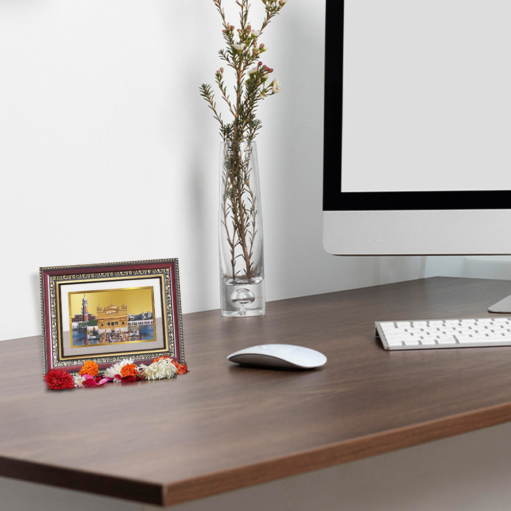 Sachkhand Shri Darbar Sahib Ji | Golden Temple | Sacred Sikh Shrine Wall and Tabletop Photo Frame in 24K Gold Plated Foil