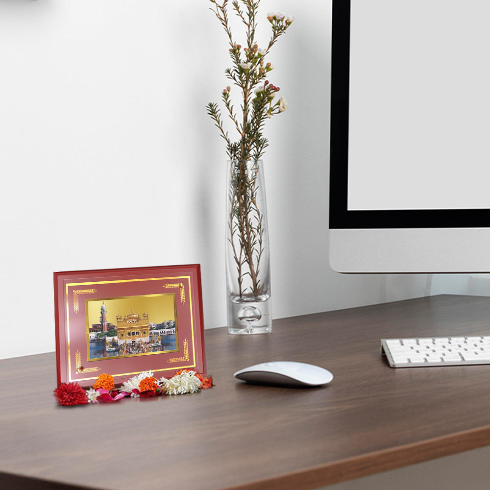 Sachkhand Shri Darbar Sahib Ji | Golden Temple | Sacred Sikh Shrine Wall and Tabletop Photo Frame in 24K Gold Plated Foil
