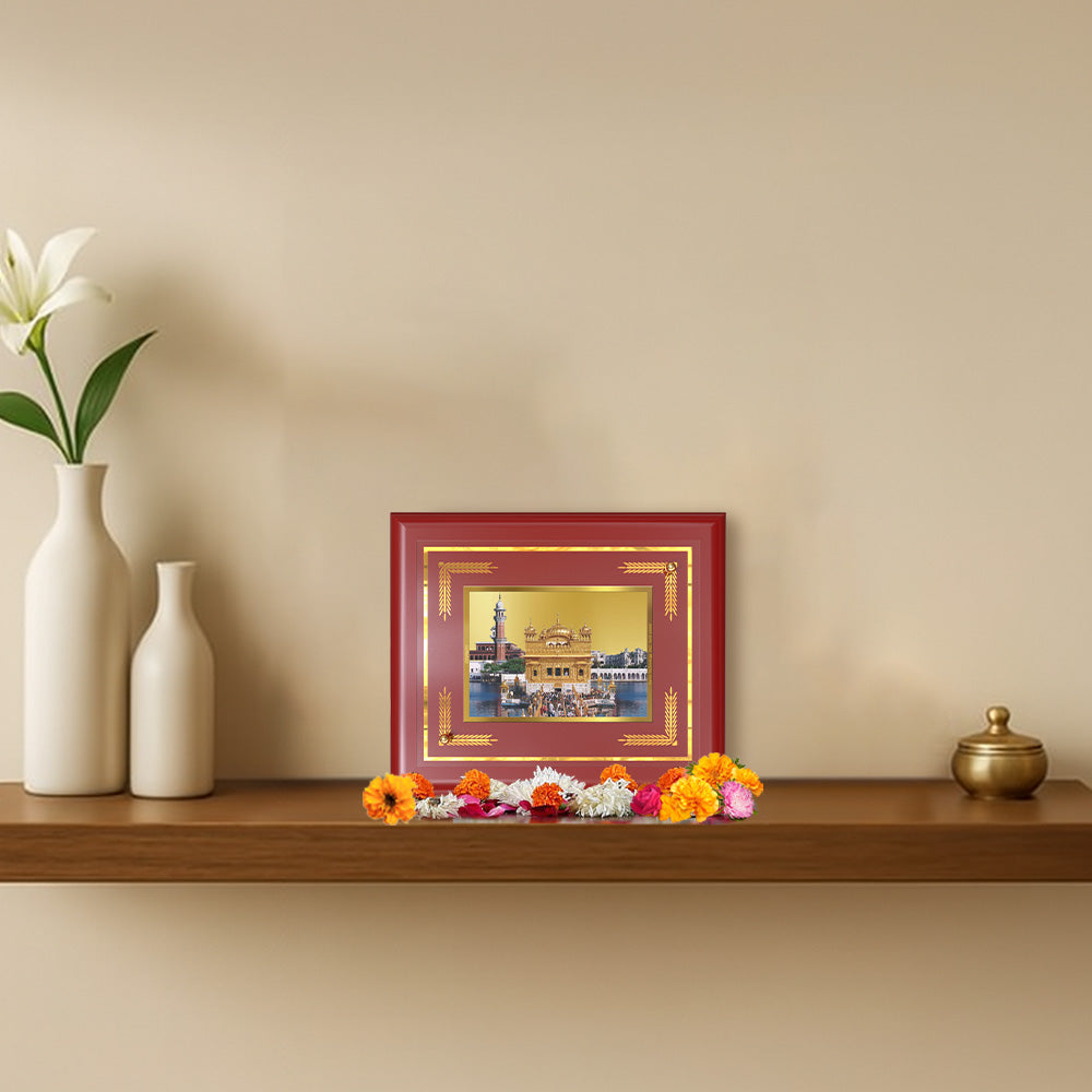 Sachkhand Shri Darbar Sahib -Golden Temple | Sacred Sikh Shrine Wall & Tabletop Frame in 24K Gold Plated Foil