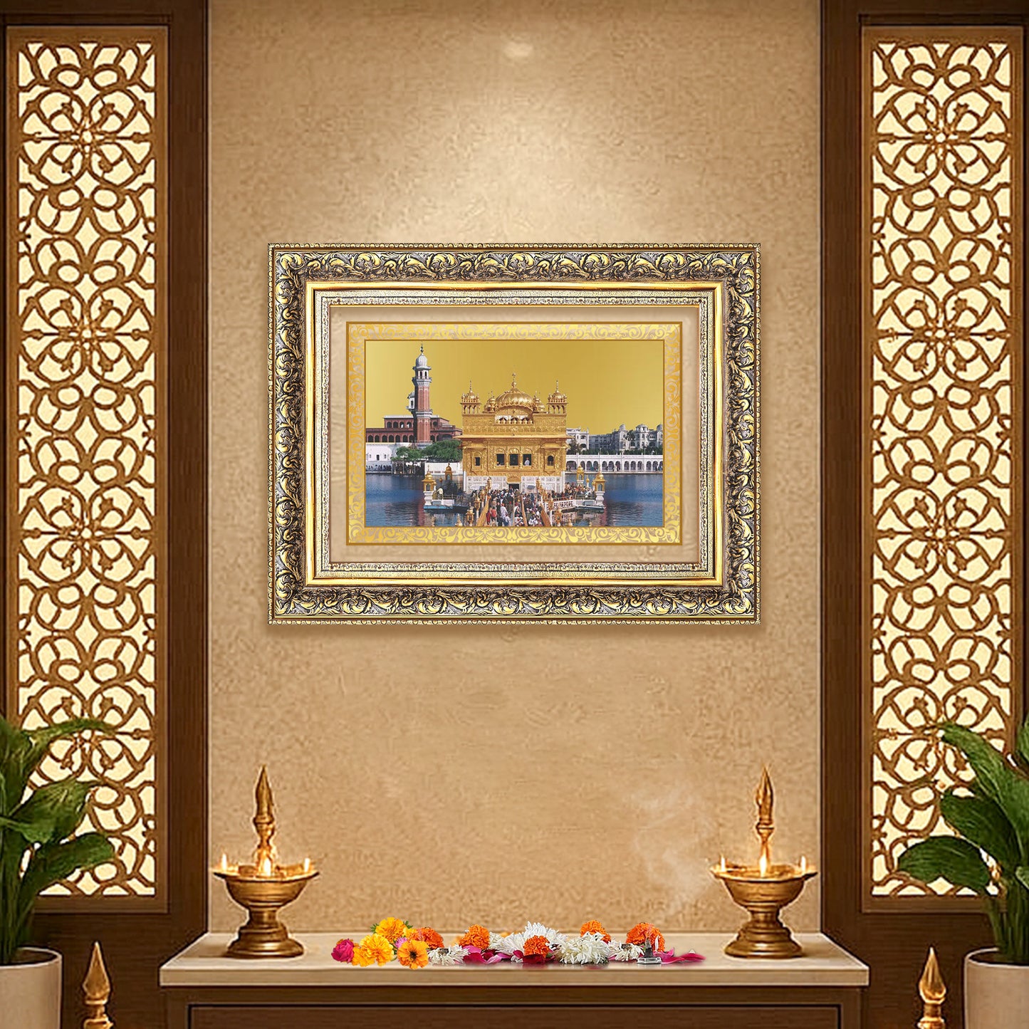 Sachkhand Shri Darbar Sahib -Golden Temple | Sacred Sikh Shrine Wall Mount Photo Frame in 24K Gold Plated Foil