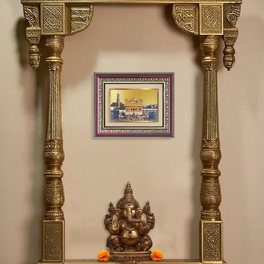 Sachkhand Shri Darbar Sahib Ji | Golden Temple | Sacred Sikh Shrine Wall and Tabletop Photo Frame in 24K Gold Plated Foil