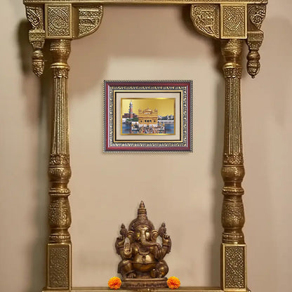 Sachkhand Shri Darbar Sahib Ji | Golden Temple | Sacred Sikh Shrine Wall and Tabletop Photo Frame in 24K Gold Plated Foil