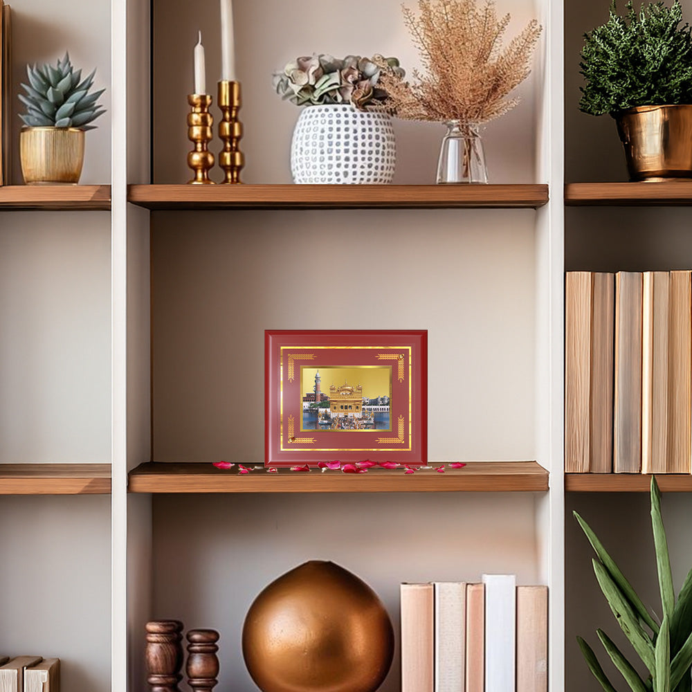 Sachkhand Shri Darbar Sahib -Golden Temple | Sacred Sikh Shrine Wall & Tabletop Frame in 24K Gold Plated Foil