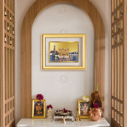 Sachkhand Shri Darbar Sahib | Golden Temple | Sacred Sikh Shrine Wall Mount Photo Frame in 24K Gold Plated Foil