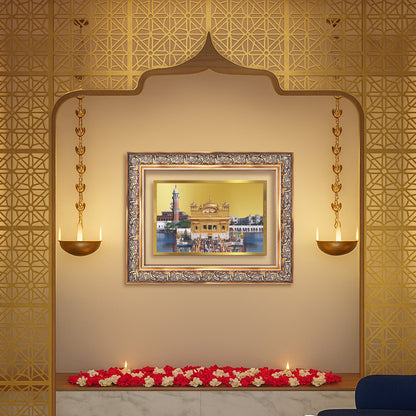 Sachkhand Shri Darbar Sahib | Golden Temple | Sacred Sikh Shrine Wall Mount Photo Frame in 24K Gold Plated Foil