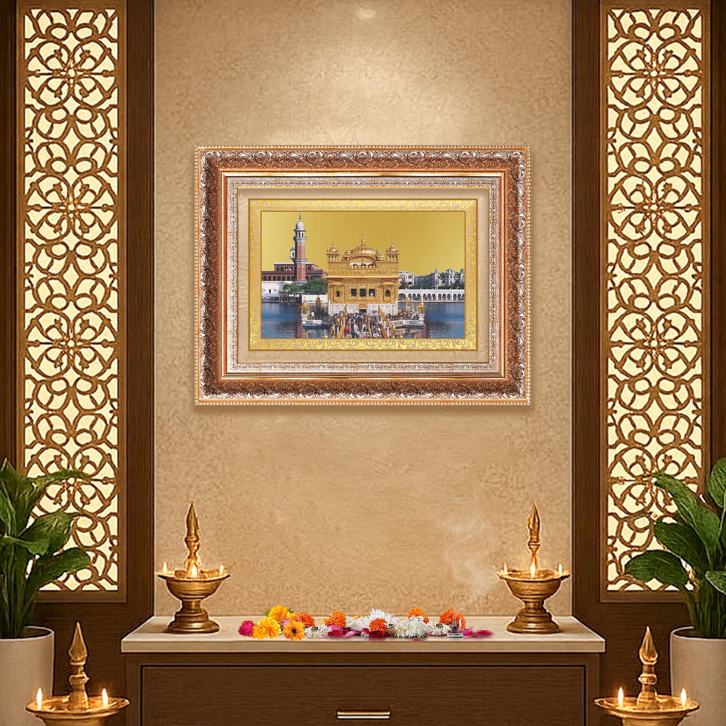 Sachkhand Shri Darbar Sahib | Golden Temple | Sacred Sikh Shrine Wall Mount Photo Frame in 24K Gold Plated Foil