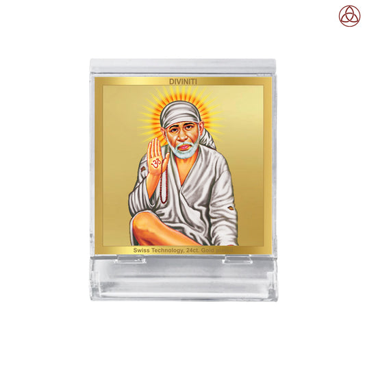 Sai Baba Blessing Pose | Divine Sai Baba Car Dashboard & Tabletop Photo Frame in 24K Gold Plated Foil