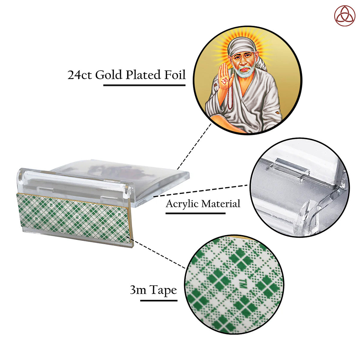 Sai Baba Blessing Pose | Divine Sai Baba Car Dashboard & Tabletop Photo Frame in 24K Gold Plated Foil
