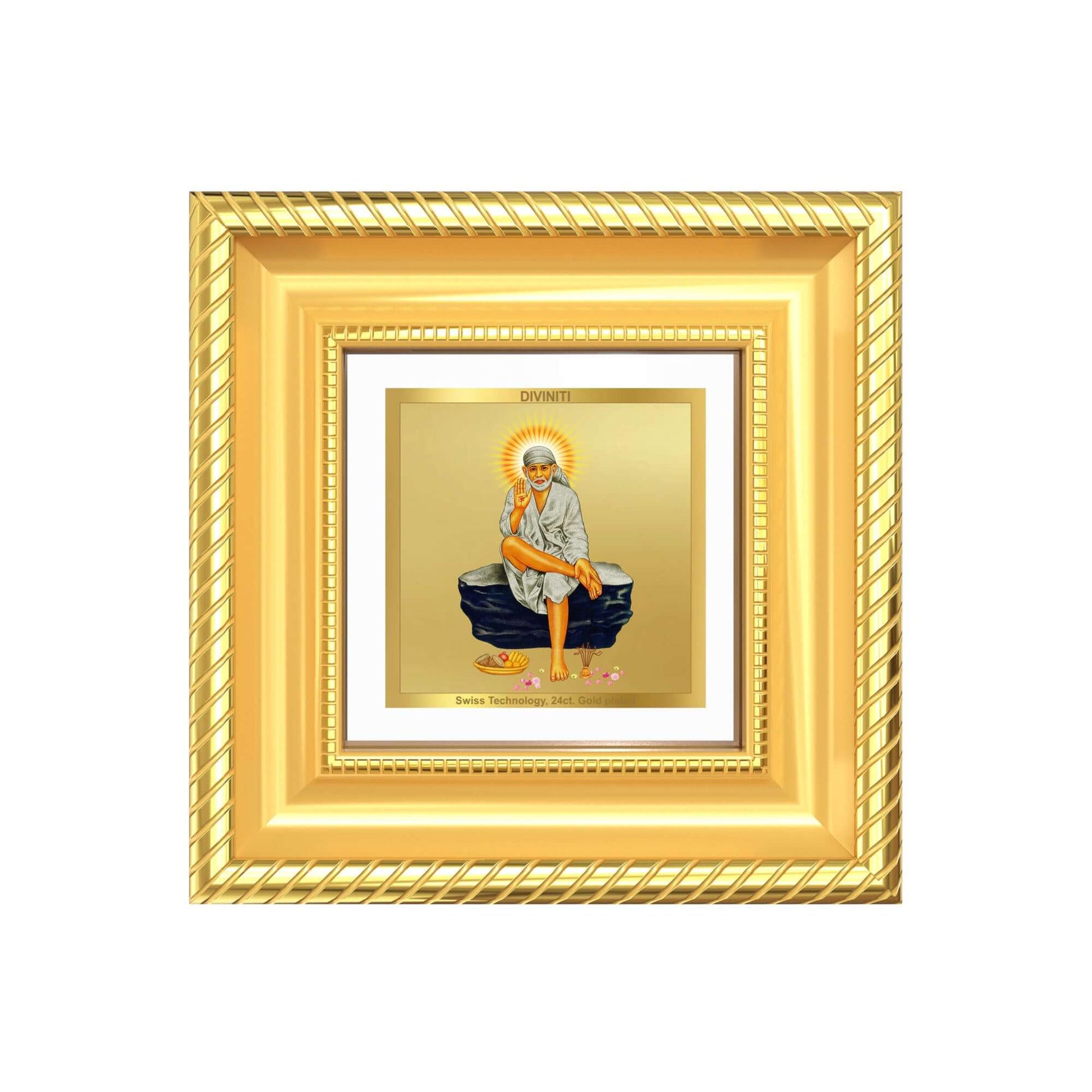 Sai Baba On Rock Tabletop Frame in 24K Gold Plated Foil