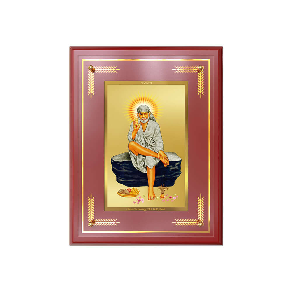 Sai Baba of Shirdi Photo Frame in 24k Gold Plated Foil