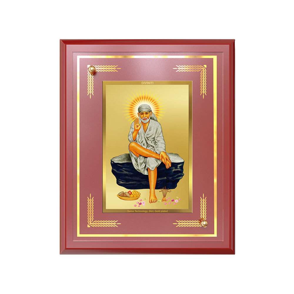 Sai Baba of Shirdi | Saint of Faith & Compassion Wall and Tabletop Photo Frame in 24K Gold Plated Foil