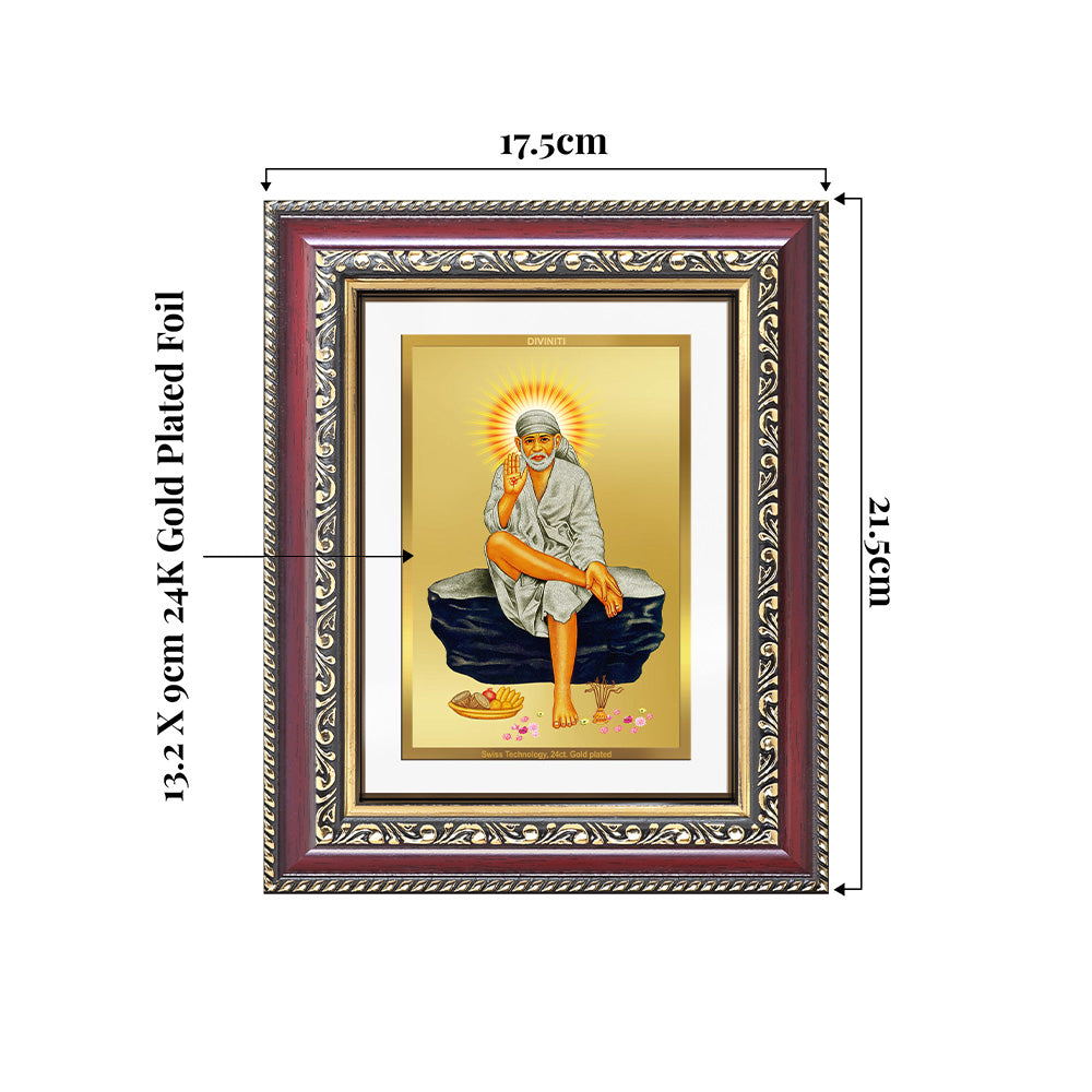 Sai Baba of Shirdi | Saint of Faith & Compassion Wall and Tabletop Photo Frame in 24K Gold Plated Foil
