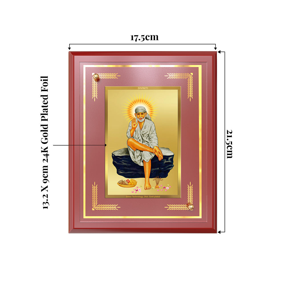 Sai Baba of Shirdi | Saint of Faith & Compassion Wall and Tabletop Photo Frame in 24K Gold Plated Foil