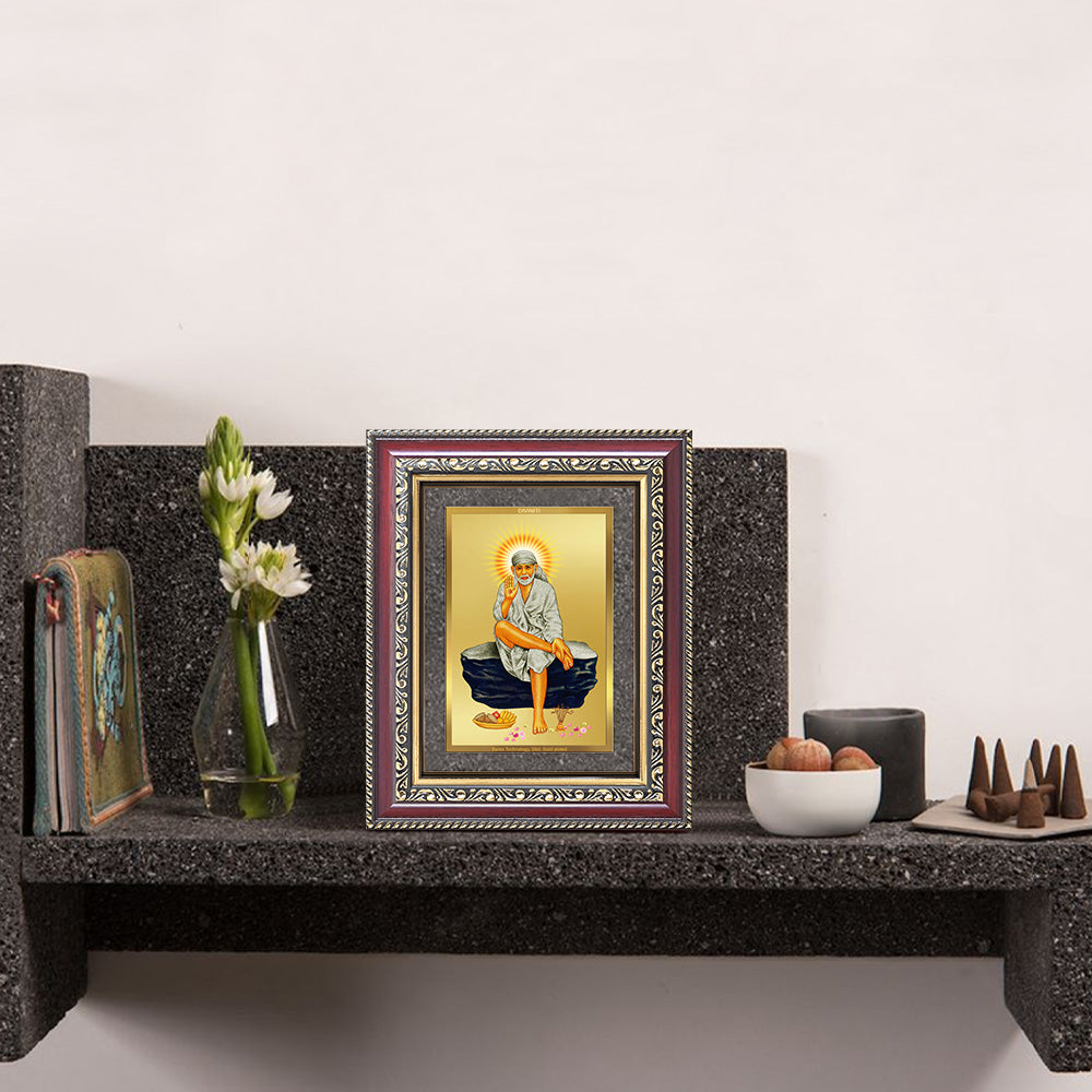 Sai Baba of Shirdi | Saint of Faith & Compassion Wall and Tabletop Photo Frame in 24K Gold Plated Foil