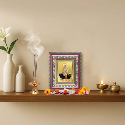 Shri Sai Baba on Rock Wall & Tabletop Frame for Home & Temple in 24K Gold Plated Foil