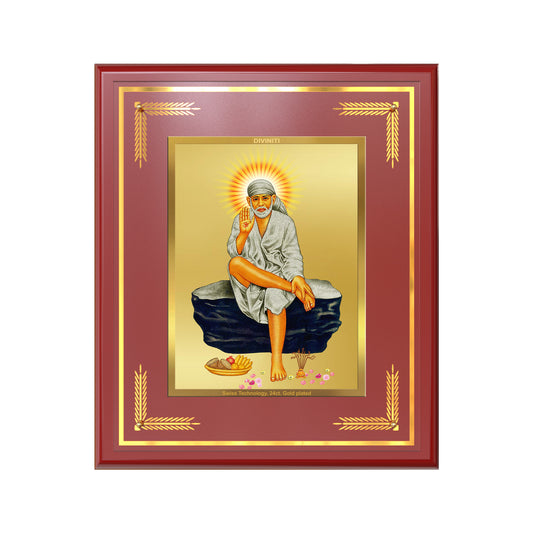 Sai Baba of Shirdi | Saint of Faith & Compassion Wall Mount Photo Frame in 24K Gold Plated Foil