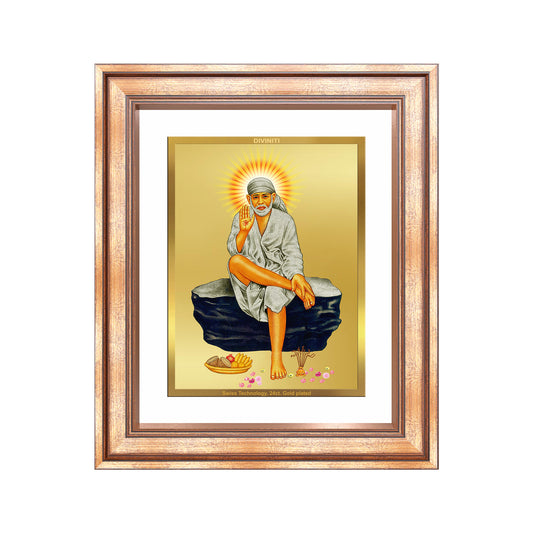 Sai Baba of Shirdi | Saint of Faith & Compassion Wall Mount Photo Frame in 24K Gold Plated Foil