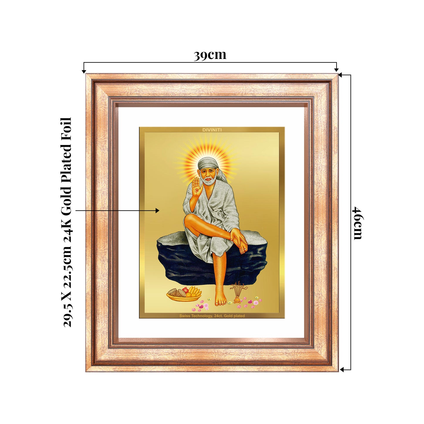 Sai Baba of Shirdi | Saint of Faith & Compassion Wall Mount Photo Frame in 24K Gold Plated Foil