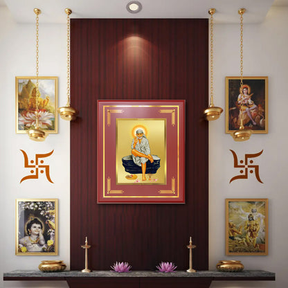 Sai Baba of Shirdi | Saint of Faith & Compassion Wall Mount Photo Frame in 24K Gold Plated Foil