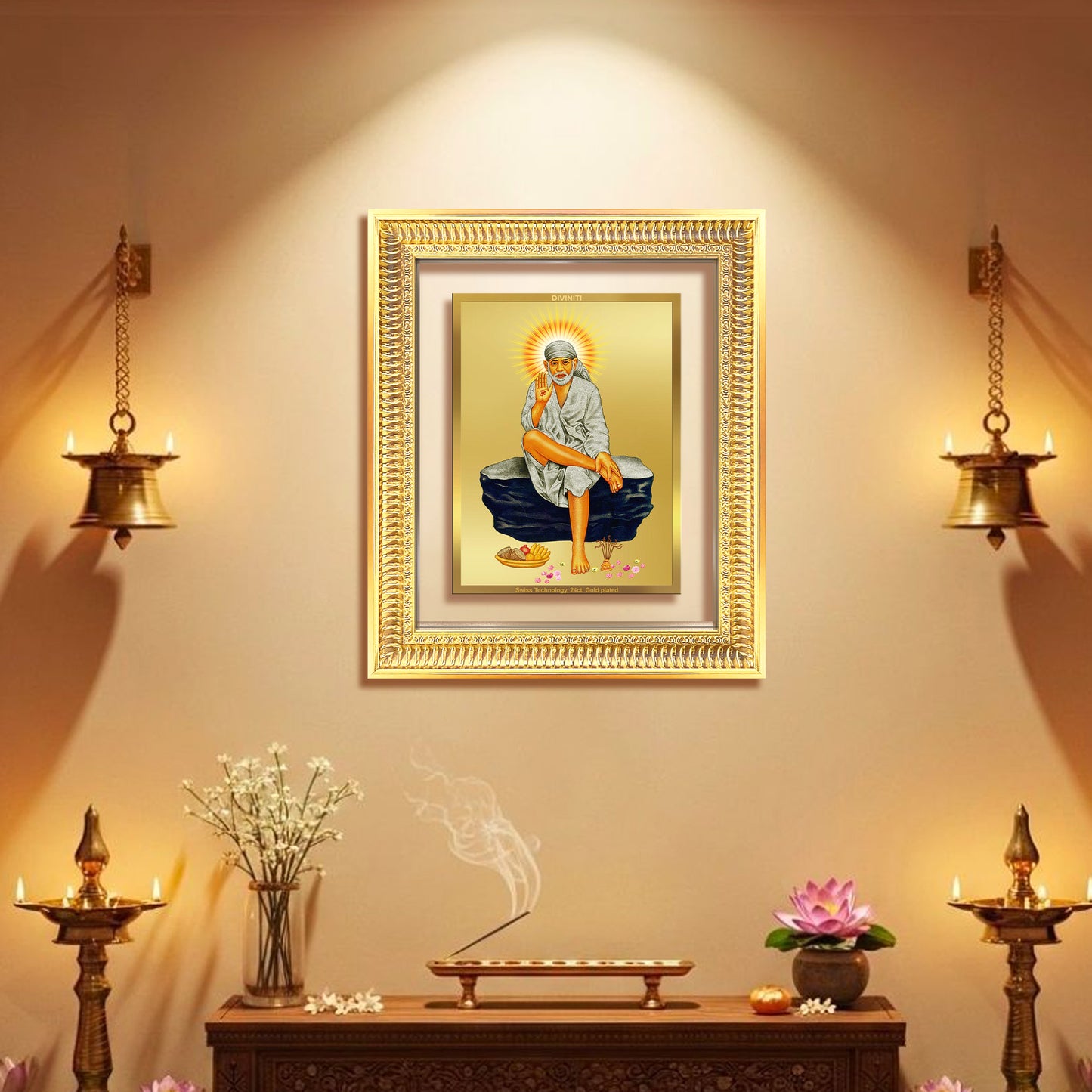 Sai Baba of Shirdi | Saint of Faith & Compassion Wall Mount Photo Frame in 24K Gold Plated Foil