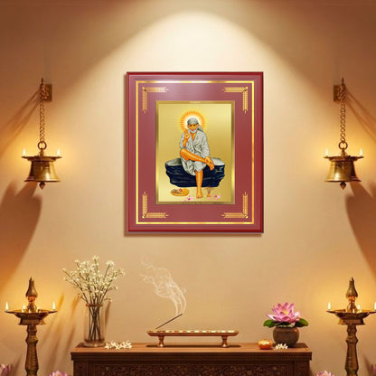 Sai Baba of Shirdi | Saint of Faith & Compassion Wall Mount Photo Frame in 24K Gold Plated Foil