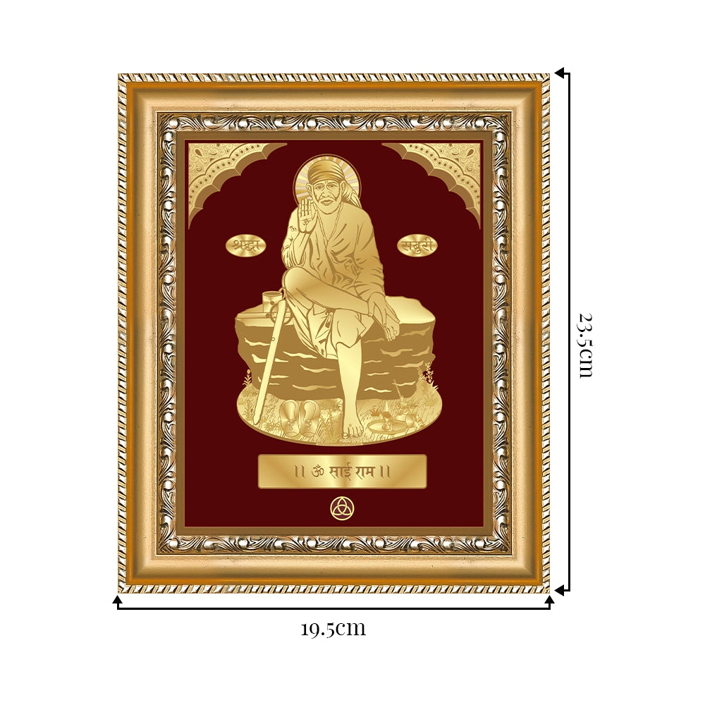 Sai Baba of Shirdi | Saint of Faith & Compassion Gold on Gold Wall Hanging Frame in 24K Gold Plated Foil