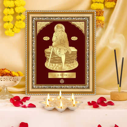 Sai Baba of Shirdi | Saint of Faith & Compassion Gold on Gold Wall Hanging Frame in 24K Gold Plated Foil