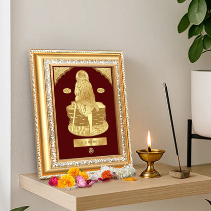 Sai Baba of Shirdi | Saint of Faith & Compassion Gold on Gold Wall Hanging Frame in 24K Gold Plated Foil