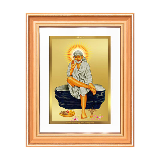 Sai Baba of Shirdi | Saint of Faith & Compassion Wall Mount Photo Frame in 24K Gold Plated Foil