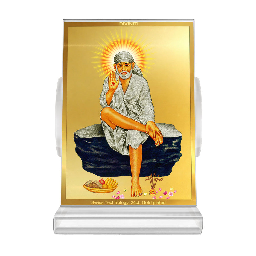 Sai Baba of Shirdi | Saint of Faith & Compassion Car Dashboard Frame in 24K Gold Plated Foil