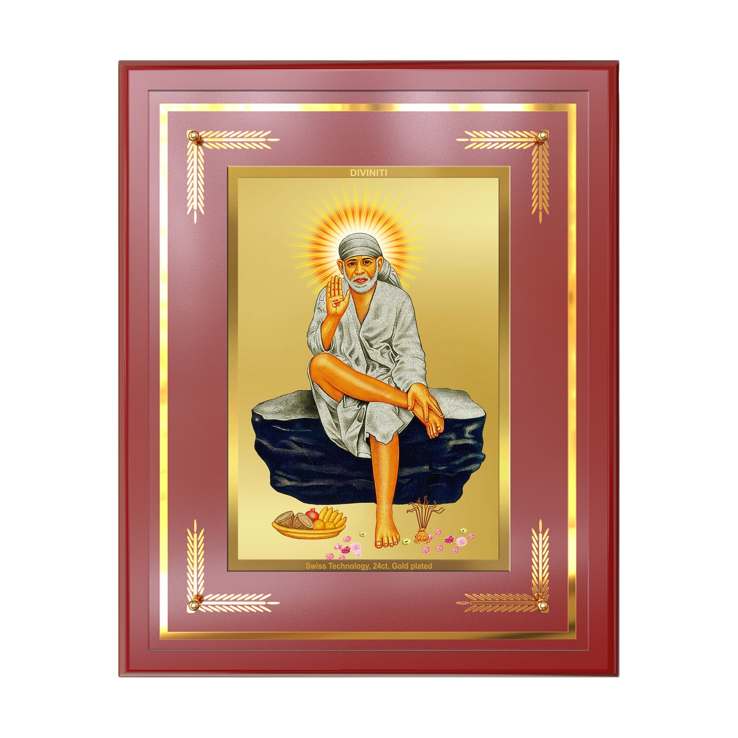 Sai Baba of Shirdi | Saint of Faith & Compassion Wall Mount Photo Frame in 24K Gold Plated Foil