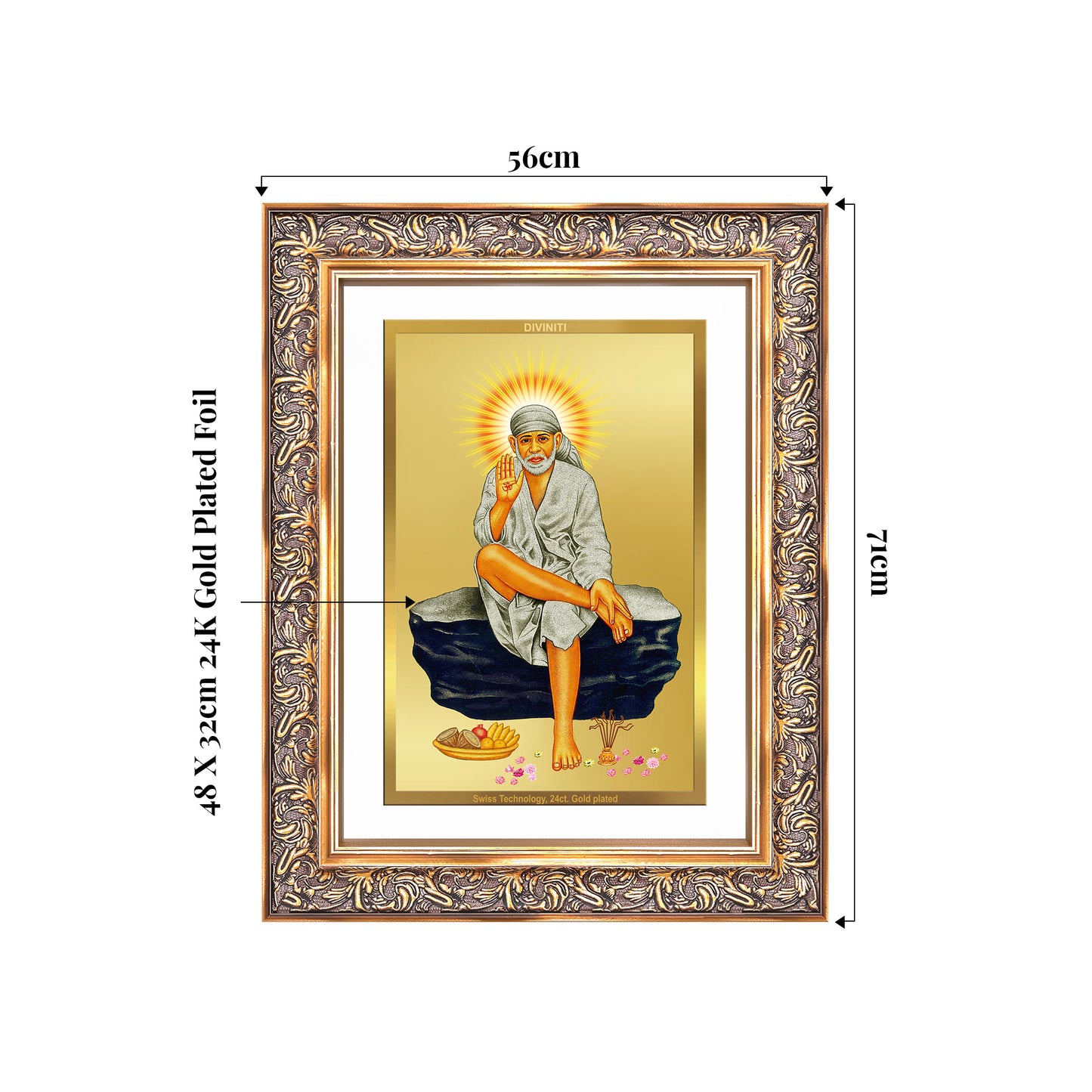Sai Baba of Shirdi | Saint of Faith & Compassion Wall Mount Photo Frame in 24K Gold Plated Foil