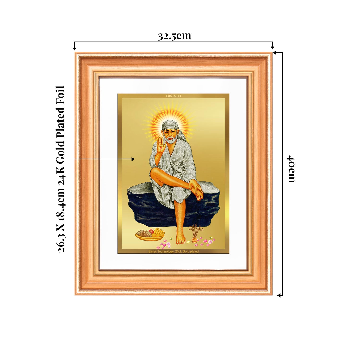 Sai Baba of Shirdi | Saint of Faith & Compassion Wall Mount Photo Frame in 24K Gold Plated Foil