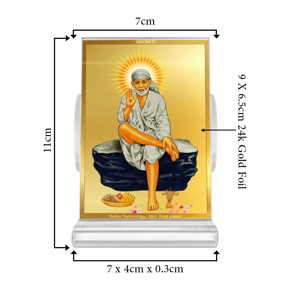 Sai Baba of Shirdi | Saint of Faith & Compassion Car Dashboard Frame in 24K Gold Plated Foil