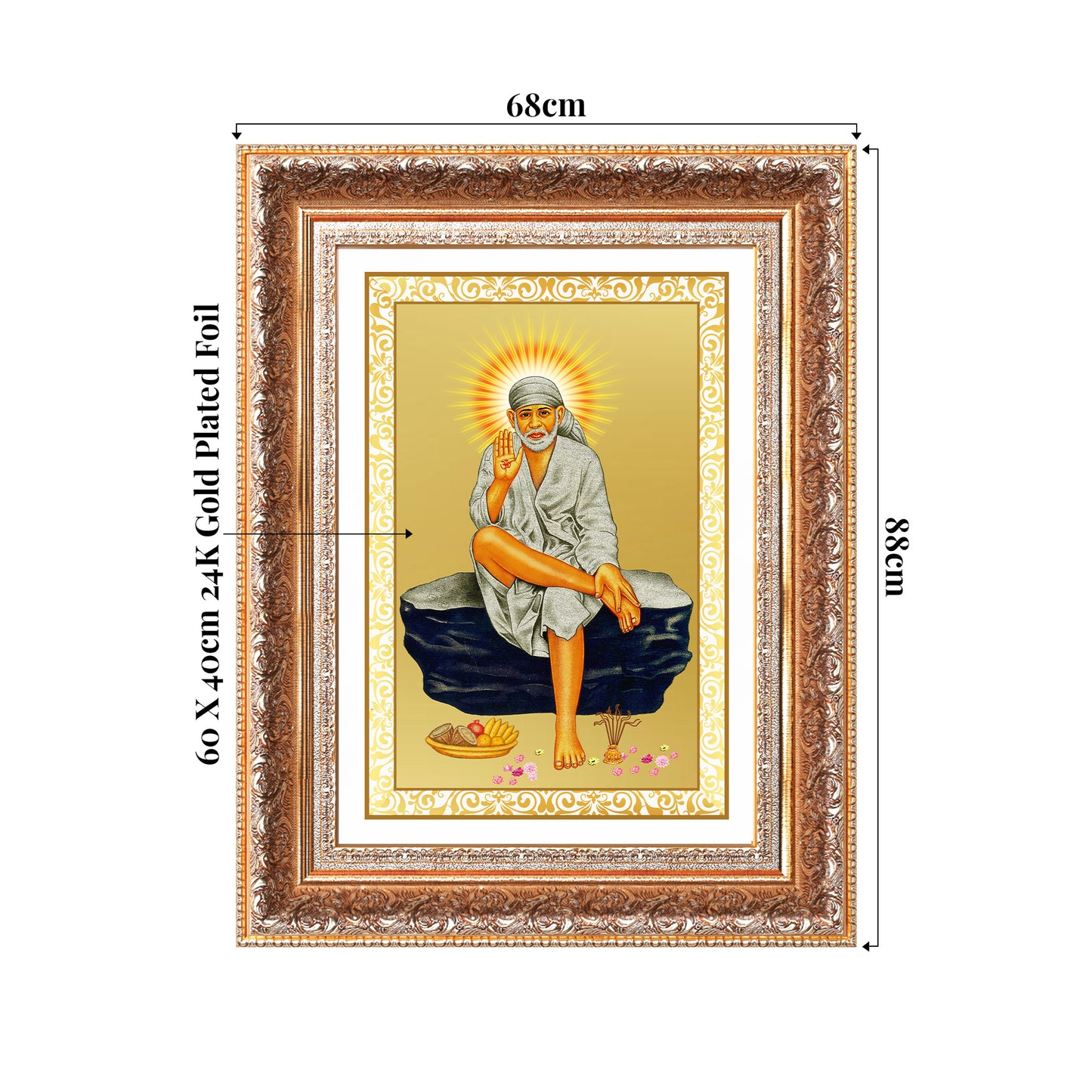 Sai Baba of Shirdi | Saint of Faith & Compassion Wall Mount Photo Frame in 24K Gold Plated Foil