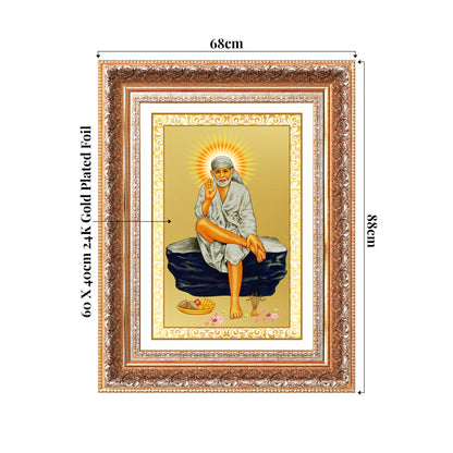 Sai Baba of Shirdi | Saint of Faith & Compassion Wall Mount Photo Frame in 24K Gold Plated Foil