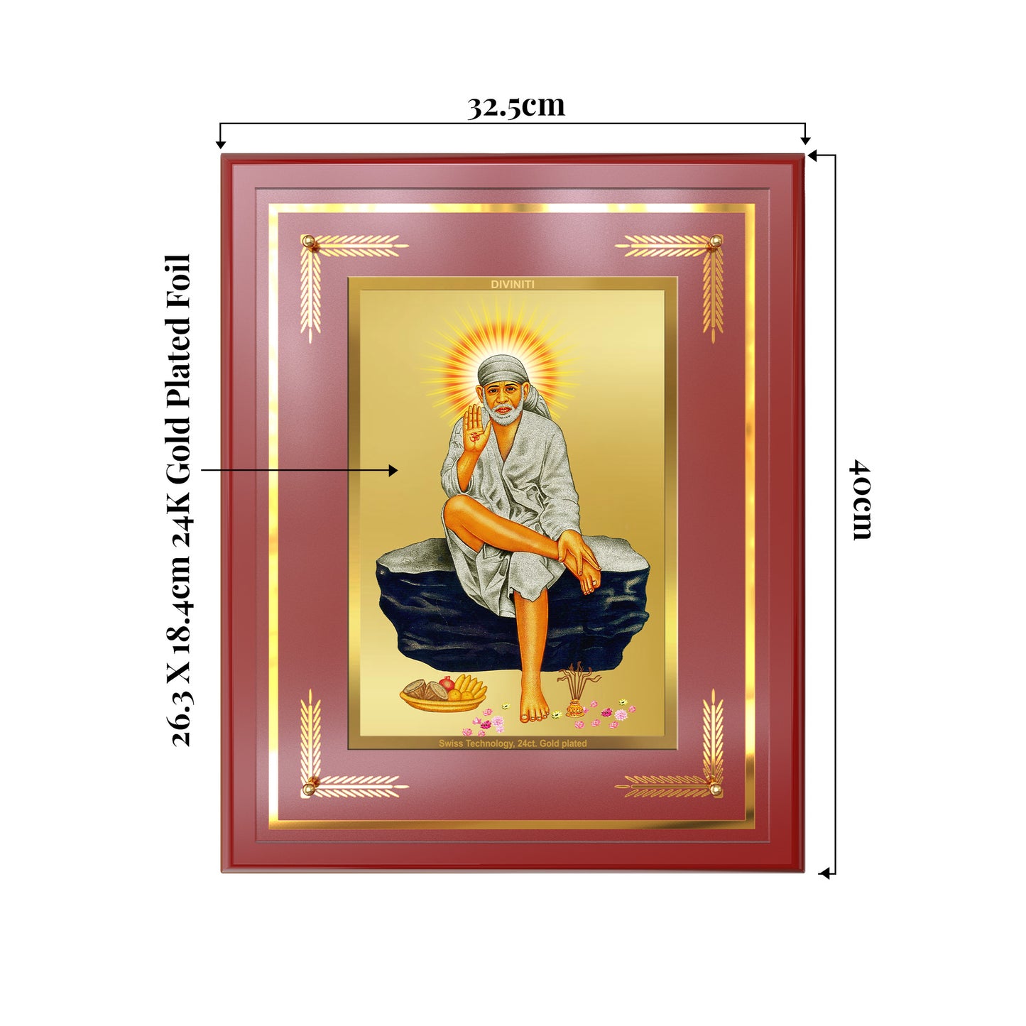 Sai Baba of Shirdi | Saint of Faith & Compassion Wall Mount Photo Frame in 24K Gold Plated Foil