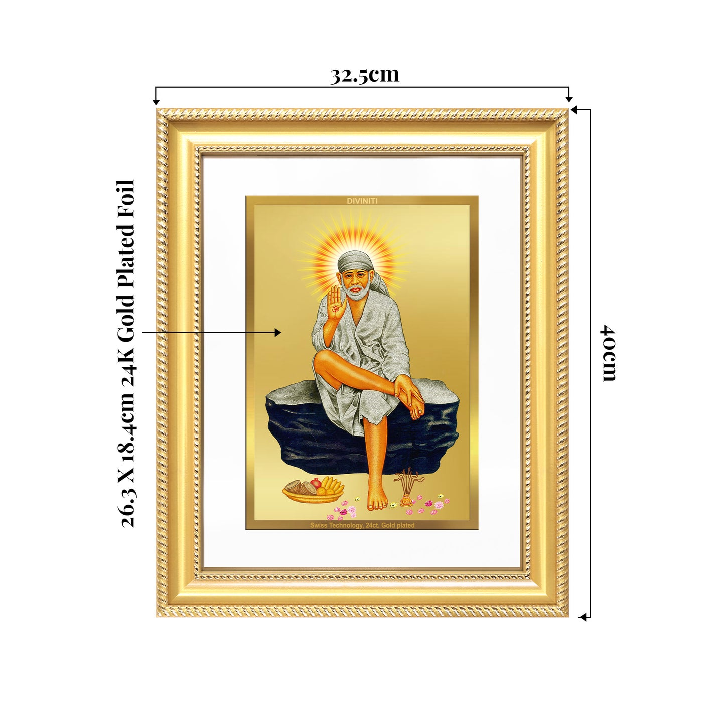 Sai Baba of Shirdi | Saint of Faith & Compassion Wall Mount Photo Frame in 24K Gold Plated Foil