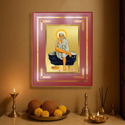Sai Baba of Shirdi | Saint of Faith & Compassion Wall Mount Photo Frame in 24K Gold Plated Foil