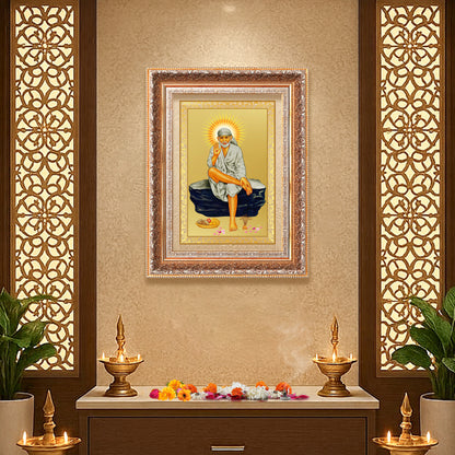 Sai Baba of Shirdi | Saint of Faith & Compassion Wall Mount Photo Frame in 24K Gold Plated Foil