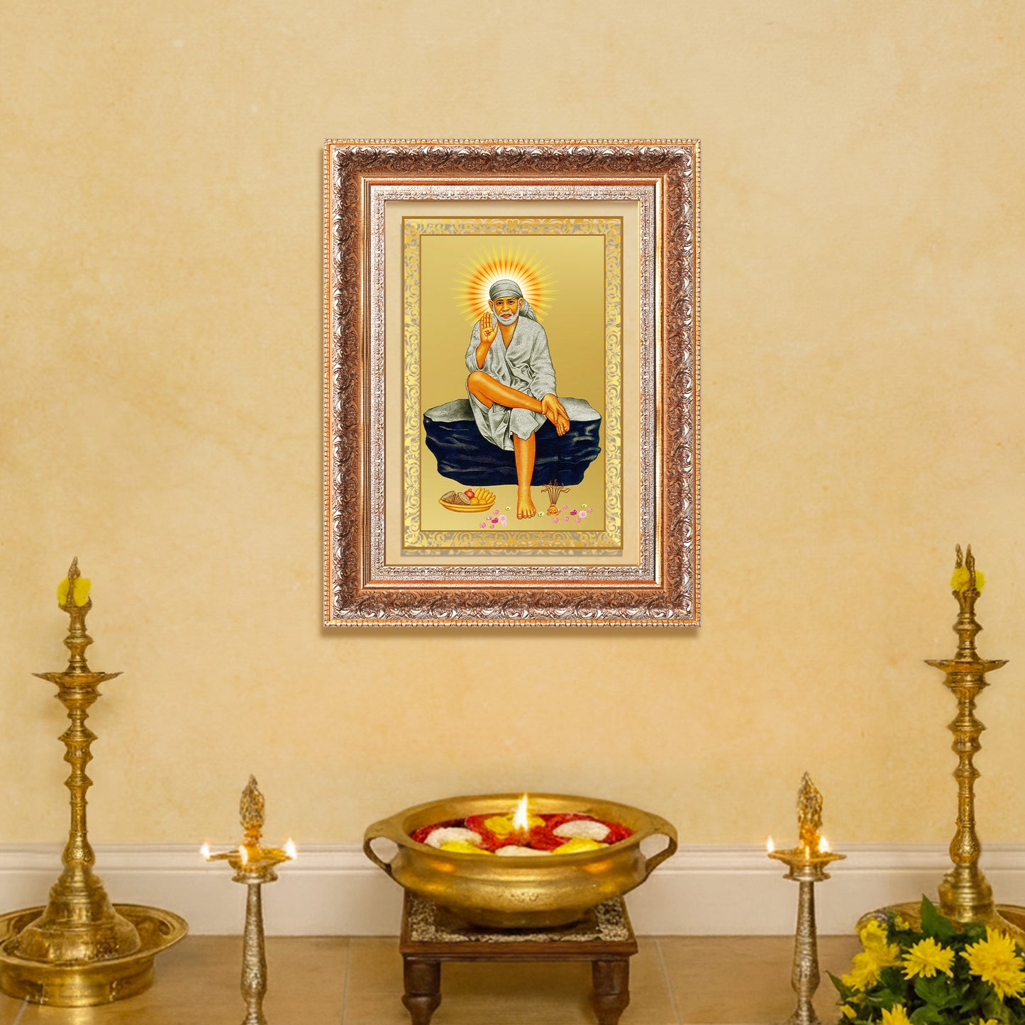 Sai Baba of Shirdi | Saint of Faith & Compassion Wall Mount Photo Frame in 24K Gold Plated Foil