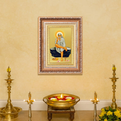 Sai Baba of Shirdi | Saint of Faith & Compassion Wall Mount Photo Frame in 24K Gold Plated Foil