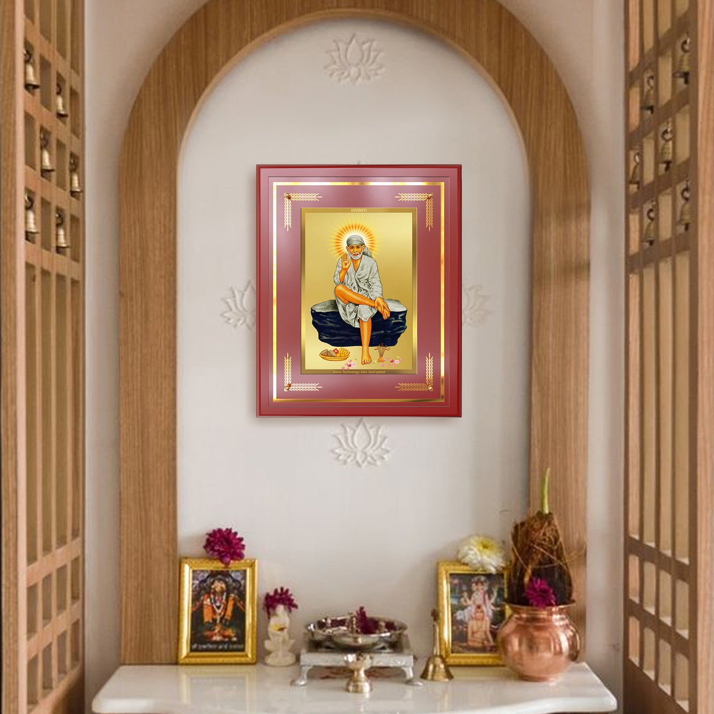 Sai Baba of Shirdi | Saint of Faith & Compassion Wall Mount Photo Frame in 24K Gold Plated Foil